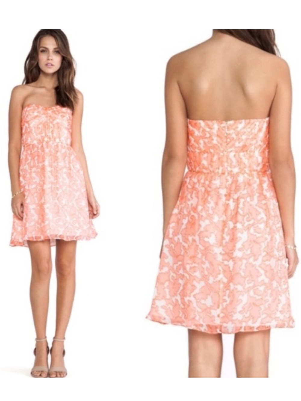 Shoshanna Coral Reef Silk Strapless Dress size 8